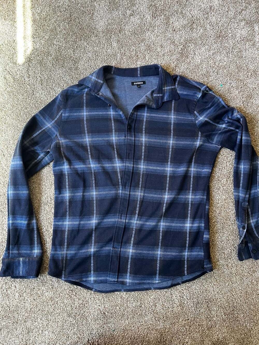 Express Plaid Long Sleeve Button-Down Shirt Size M Blue